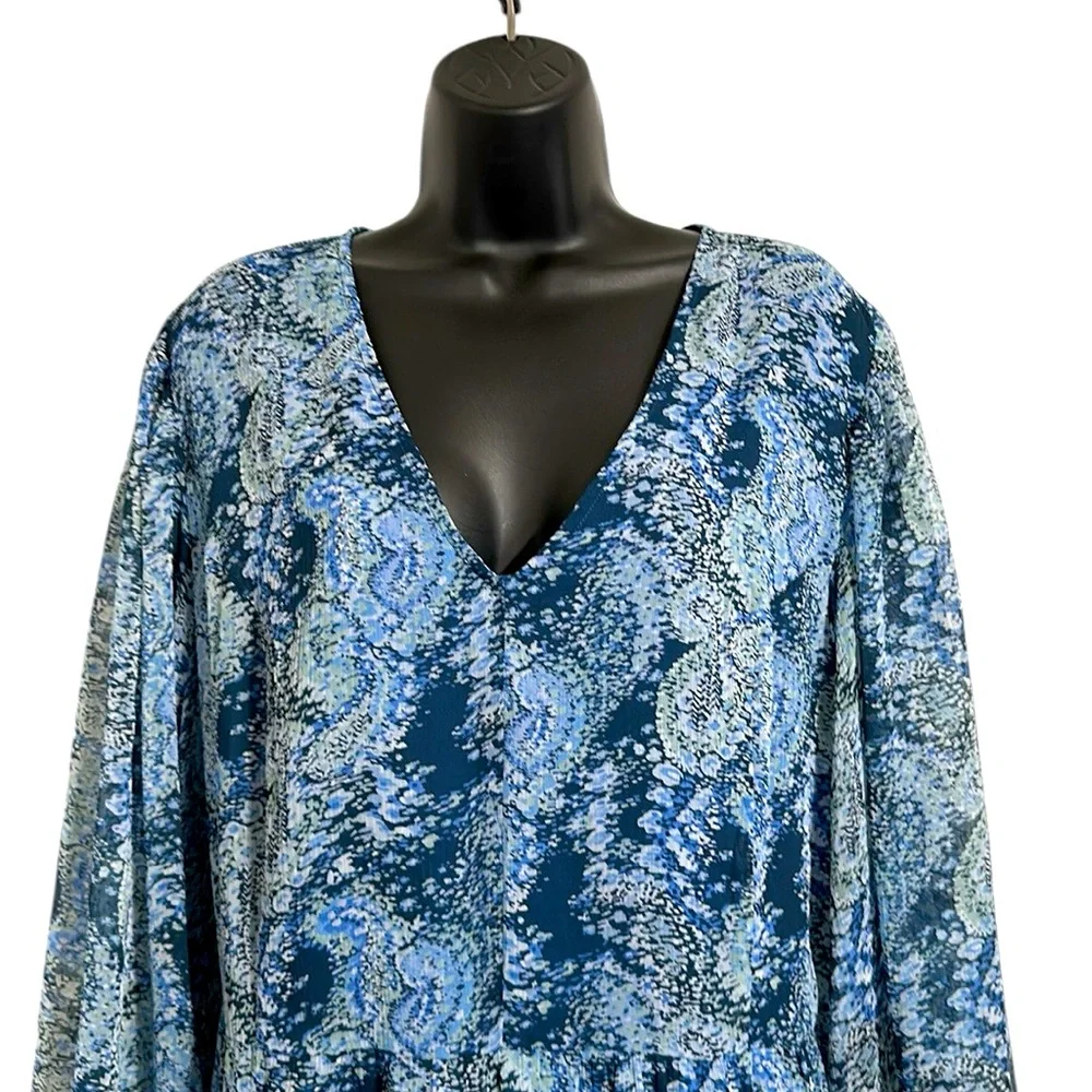 NWT Joie Blue Printed Parisian Paisley Tiered Maxi Dress Sz XXL